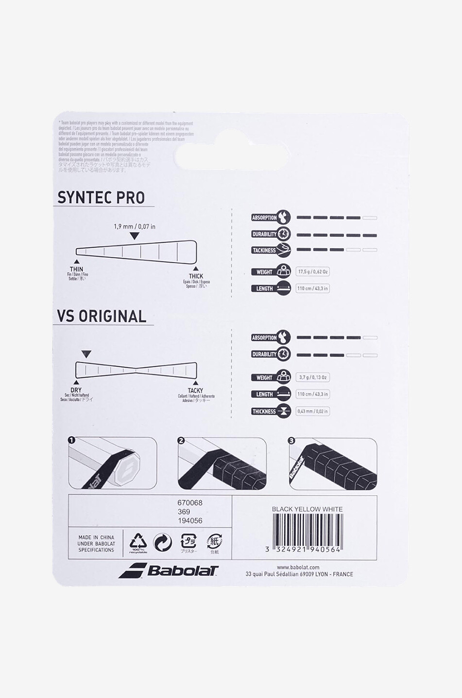 BABOLAT Grip et surgrip pour raquettes de tennis Pack Syntec Pro + VS Original Unisexe MULTICOLORE 2