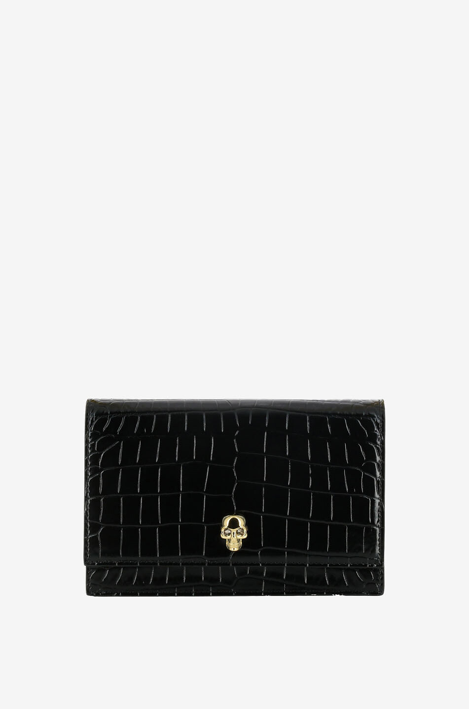 ALEXANDER McQUEEN Umhängetasche aus Krokoleder Skull Small Damen SCHWARZ 1