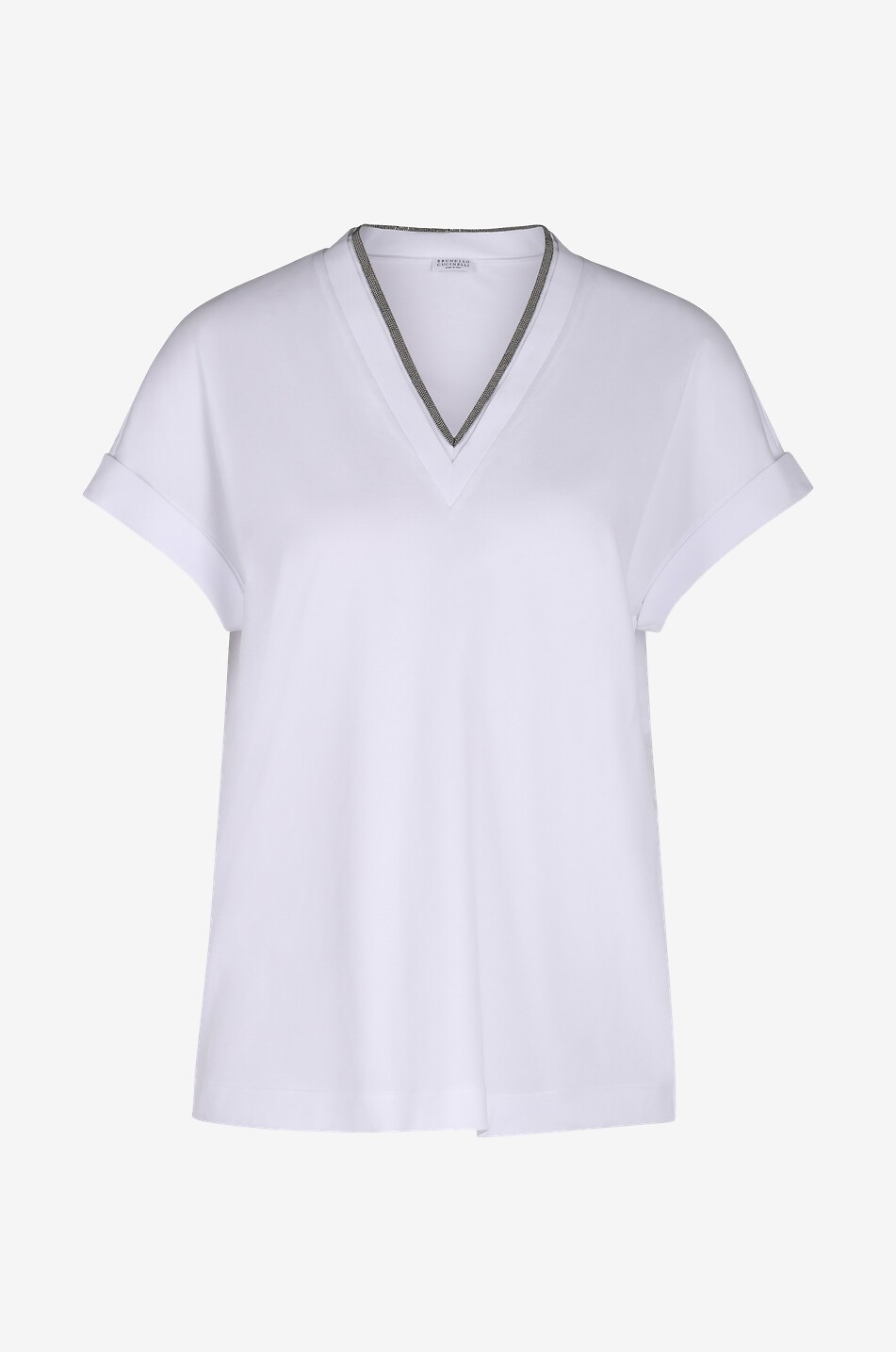 BRUNELLO CUCINELLI Precious Neckline V-neck jersey T-shirt Women WHITE 1