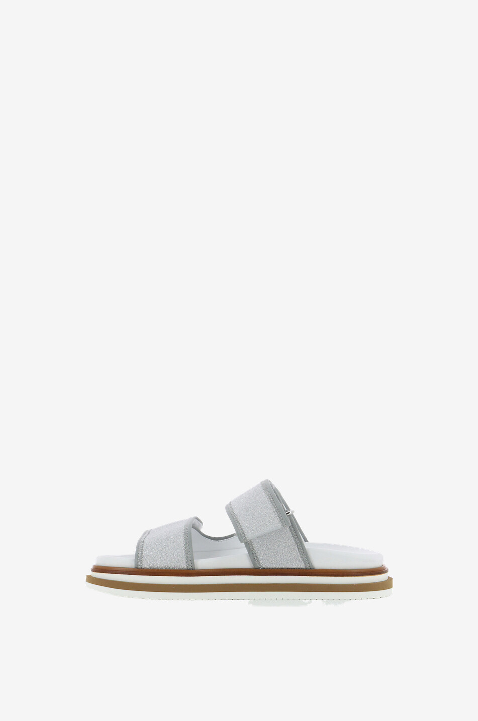 HOGAN Sandales plates cuir et tissu pailleté Ciabatta Femme ARGENT 3