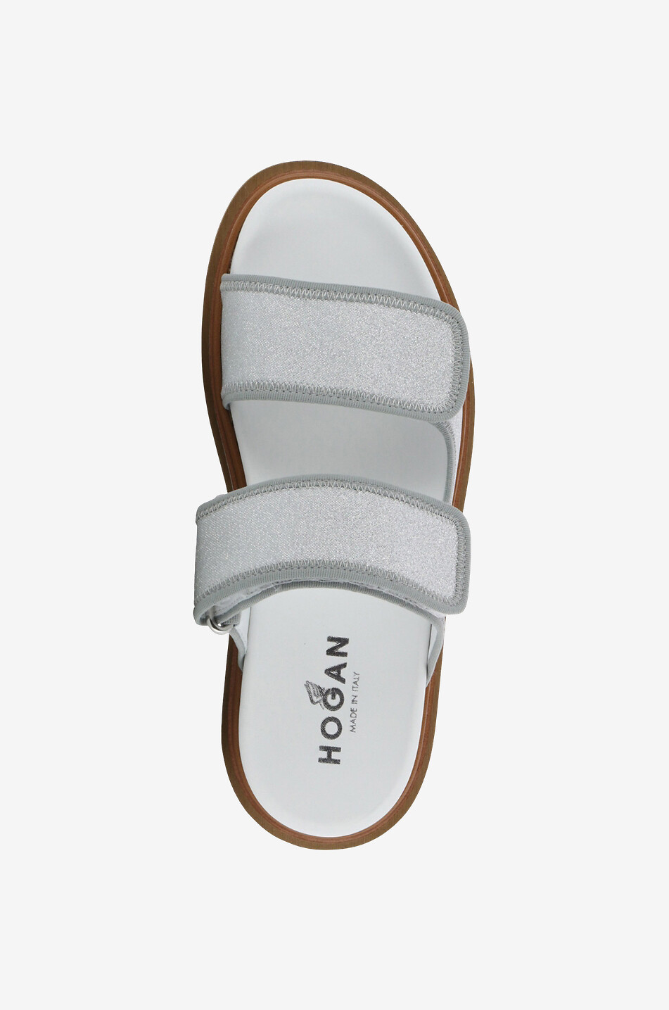 HOGAN Sandales plates cuir et tissu pailleté Ciabatta Femme ARGENT 5