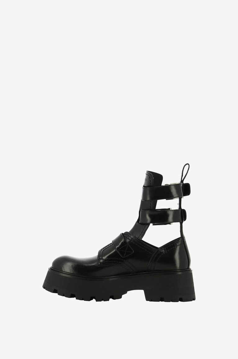 ALEXANDER McQUEEN Plateau-Stiefeletten aus glänzendem Leder Rave Buckle Damen SCHWARZ 3