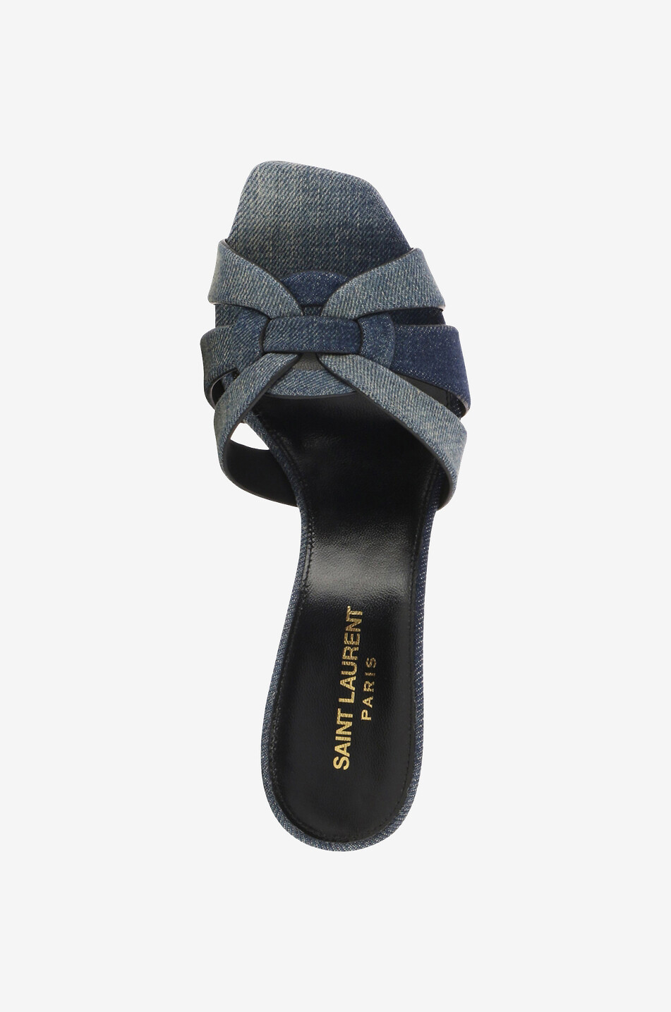 SAINT LAURENT PARIS Tribute 85 faded denim heeled mules Women BLUE 5