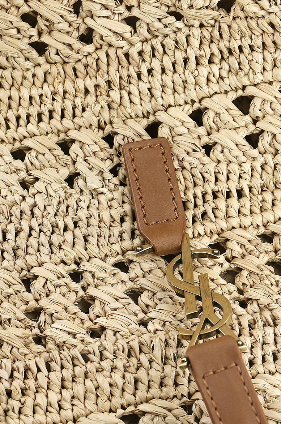SAINT LAURENT PARIS Panier Medium crochet raffia and leather tote bag Women BEIGE 5