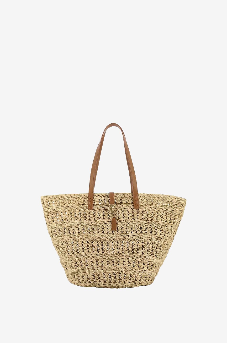 Panier Medium crochet raffia and leather tote bag