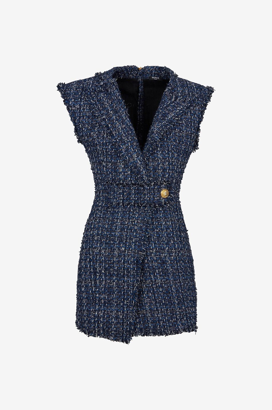 Mini robe blazer en tweed scintillant sans manches