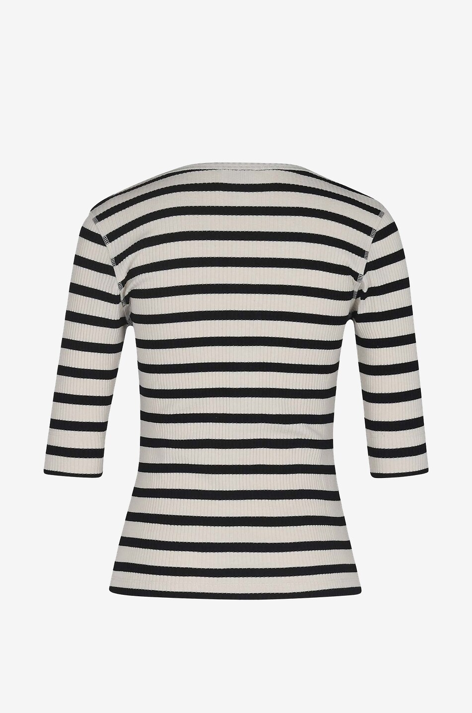 GANNI T-shirt rayé ajusté en maille côtelé col Henley Femme BLANC 2