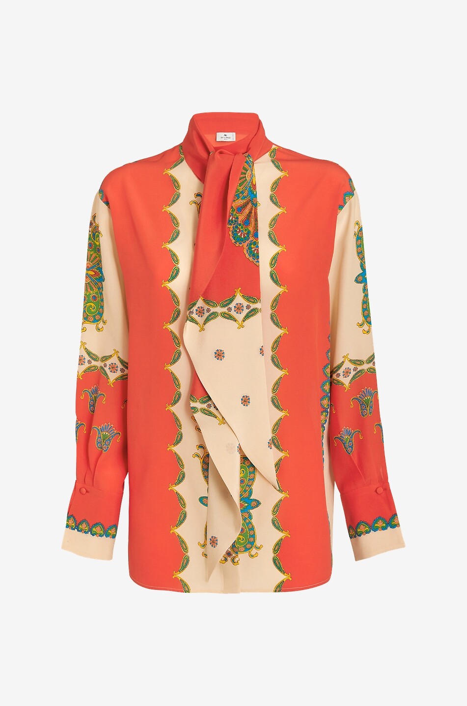 Paisley Medaillon-printed silk shirt with necktie