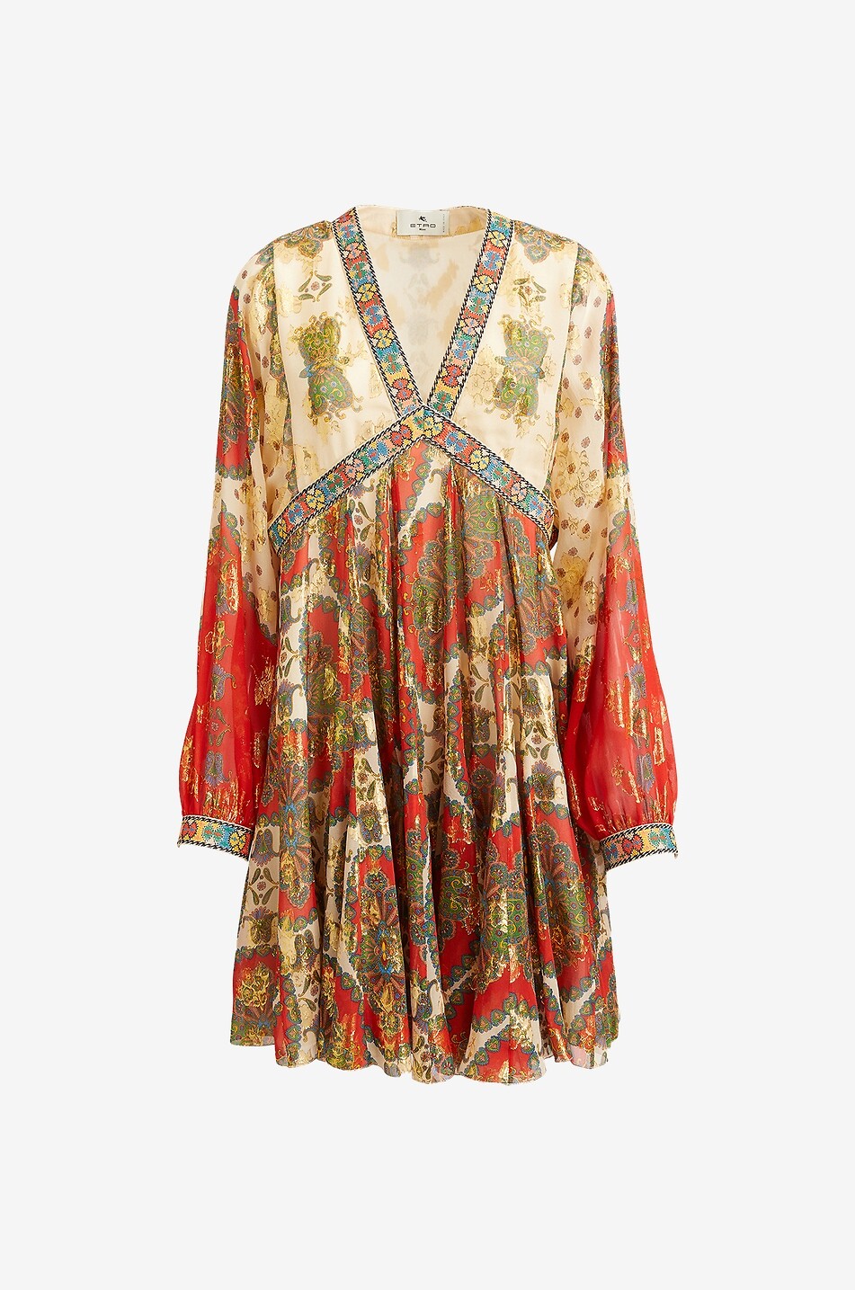 ETRO Kurzes Empire-Kleid aus glitzerndem Georgette Paisley Medallion Damen ROT 1