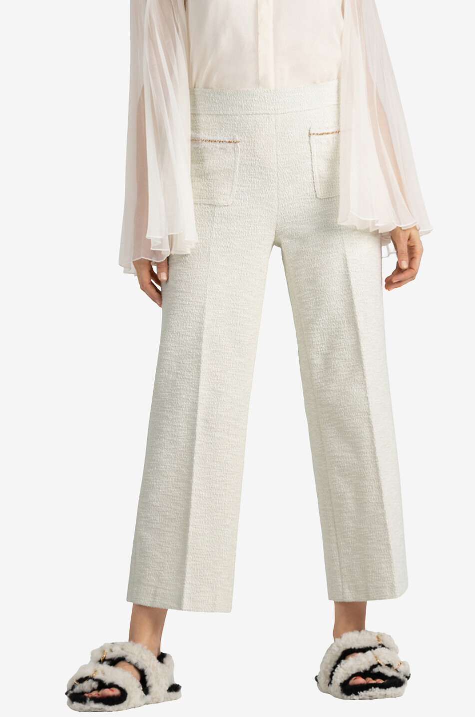 CAMBIO Verkürzte Tweedhose mit hoher Taille und weitem Bein Cameron Damen WEISS 7