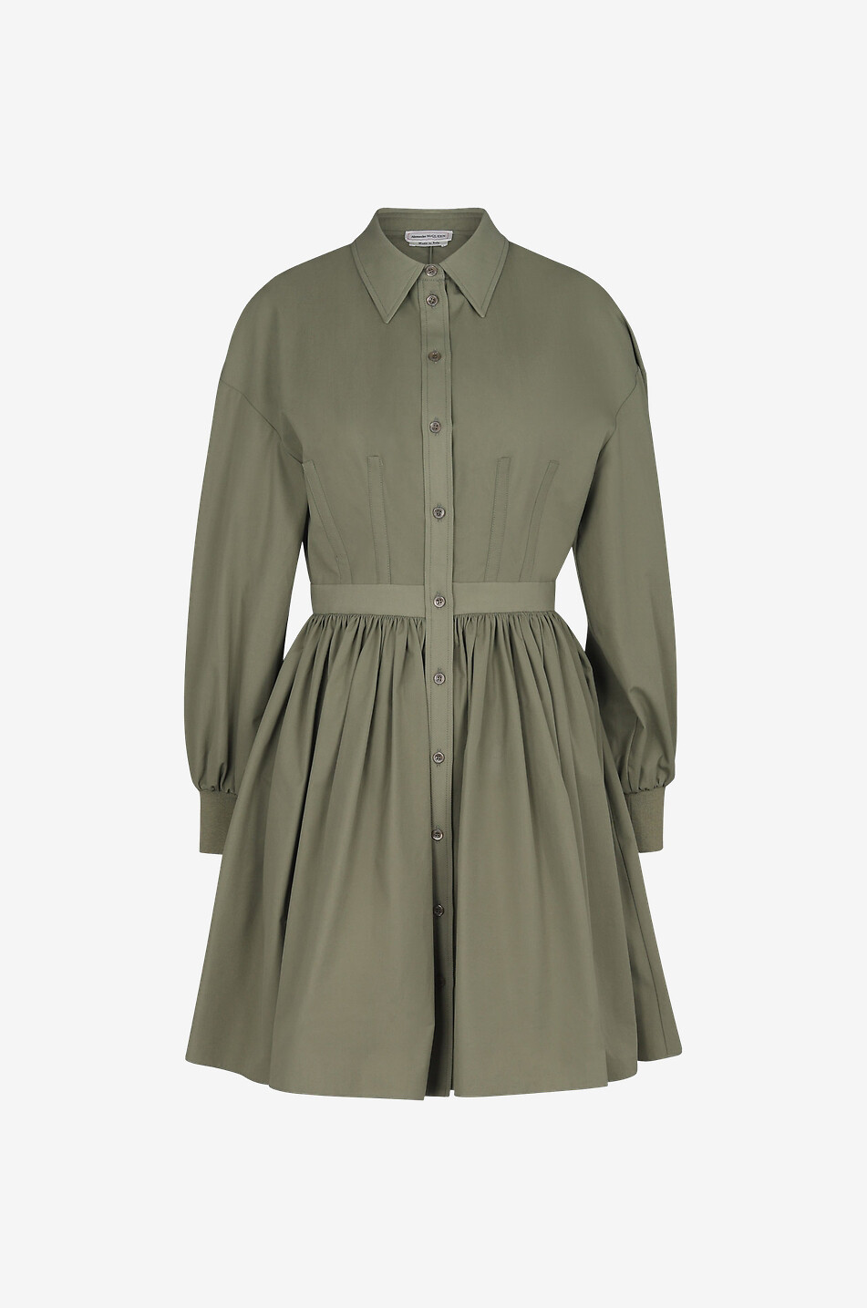 ALEXANDER McQUEEN Short poplin shirt dress with corset stays Women GREEN 1