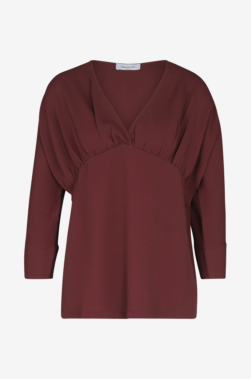 Top aus Seidenmix mit Dreiviertelärmeln und V-Ausschnitt