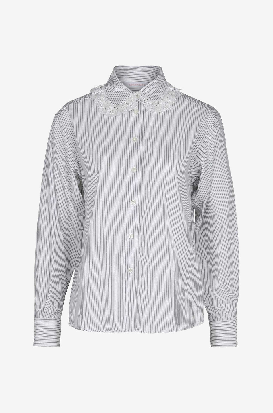 SEE BY CHLOE Chemise rayée à col Claudine orné de dentelle Femme BLANC 1
