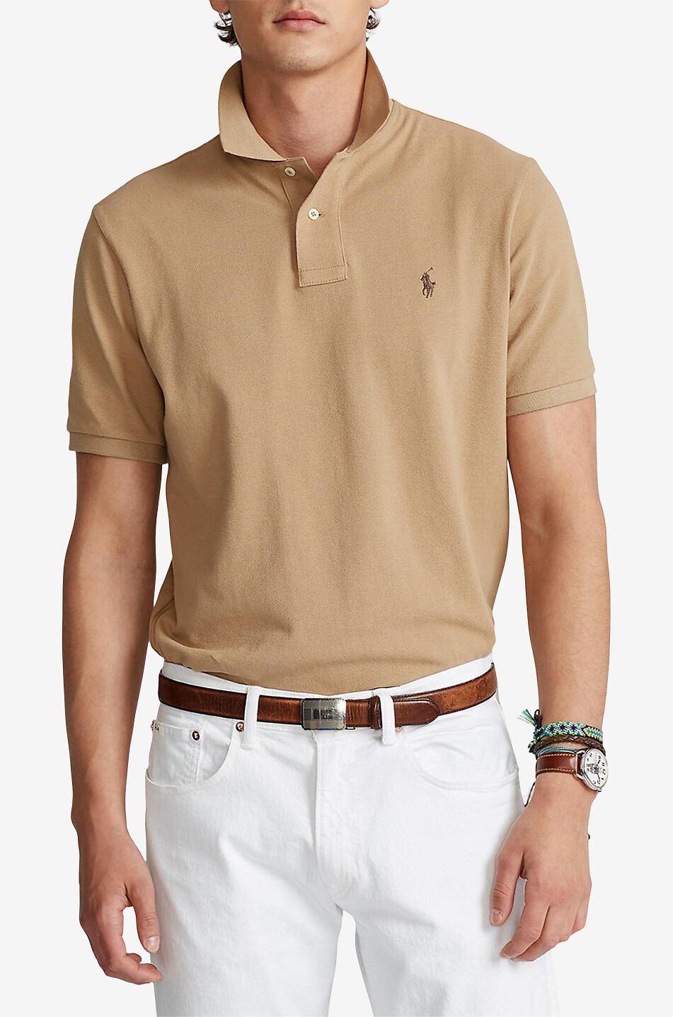 POLO RALPH LAUREN Custom Slim Fit Pony embroidered piqué cotton polo shirt Men BEIGE 2