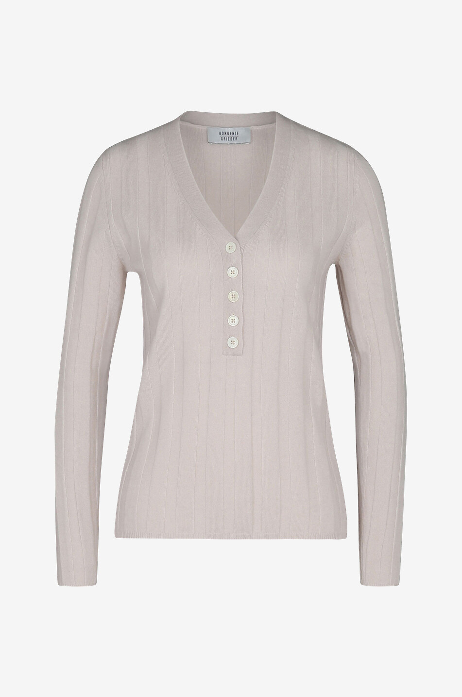 BONGENIE Breit gerippter Bio-Kaschmirpullover mit geknöpftem V-Ausschnitt Damen CREMEFARBEN 1