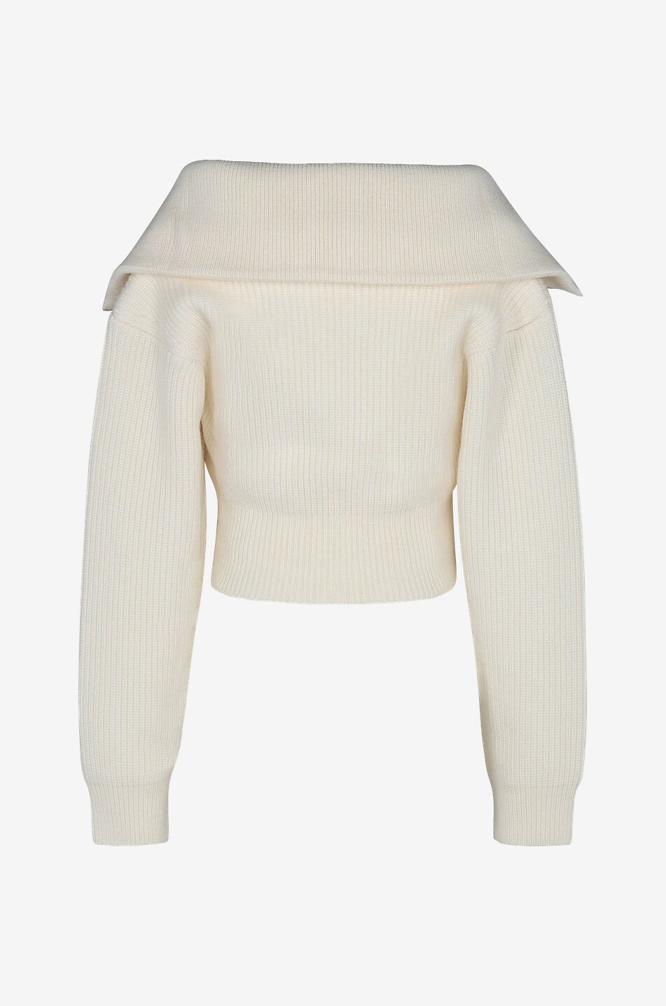 JACQUEMUS La Maille Risoul rib-knit cropped trucker collar jumper Women EGGSHELL 2