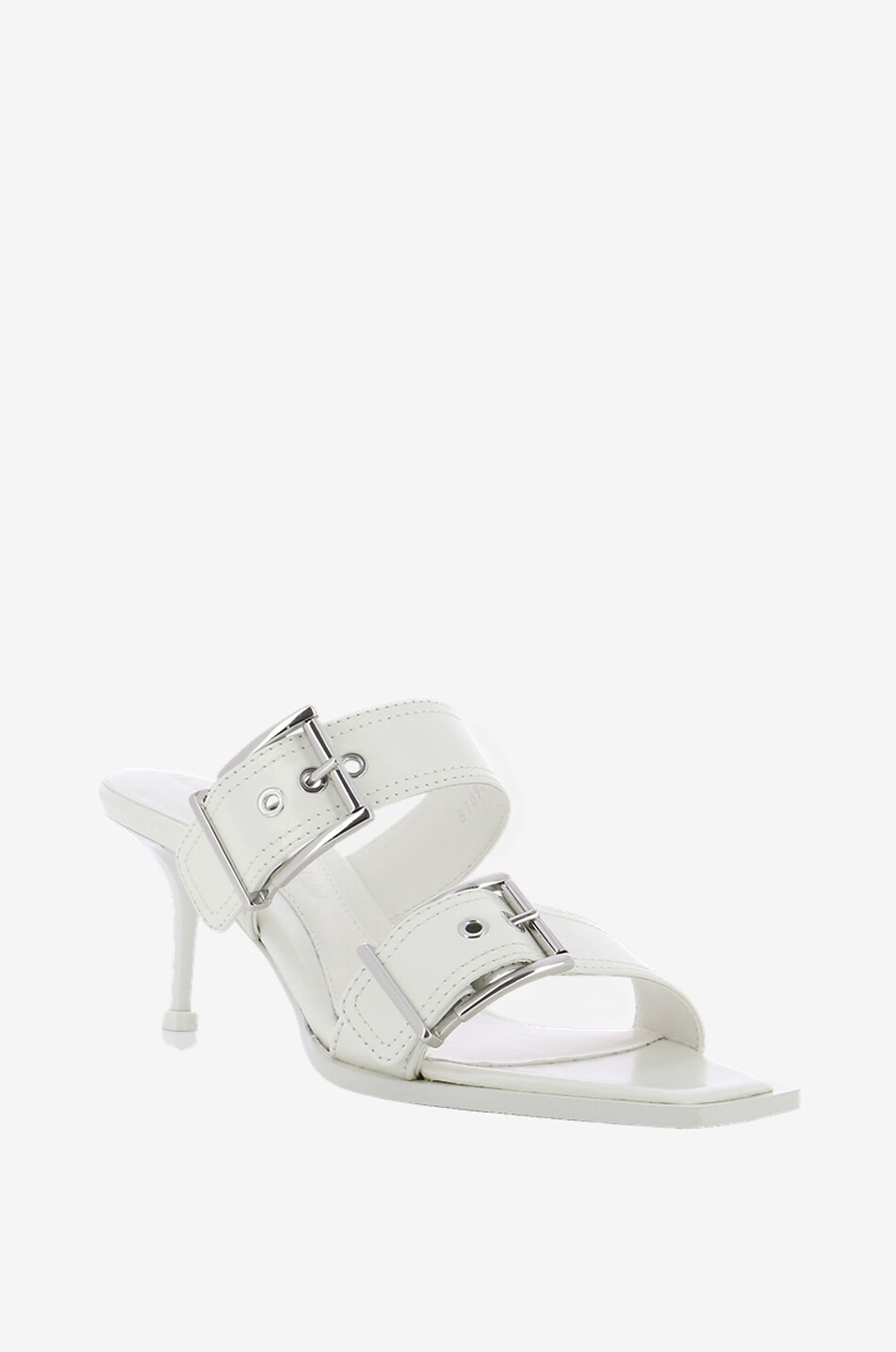 Double Buckle Punk 65 heeled open mules in leather