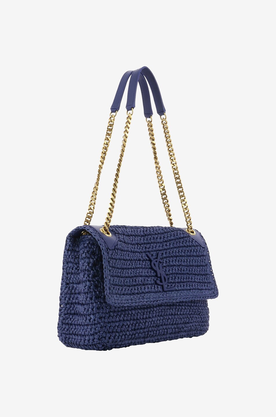 SAINT LAURENT PARIS Niki Medium crocheted raffia and leather shoulder bag Women BLUE 2