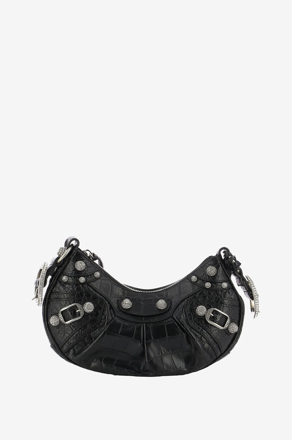 Schultertasche aus Leder in Kroko-Optik mit Kristallen Le Cagole XS