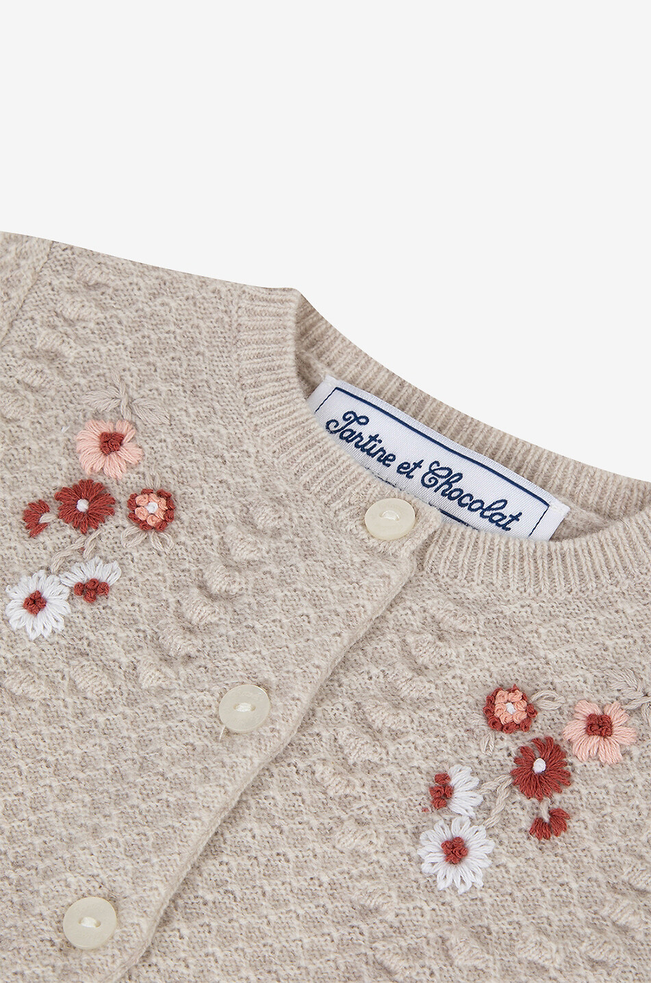 TARTINE ET CHOCOLAT Jardins de Bagatelle embroidered baby cardigan Baby CAMEL 3