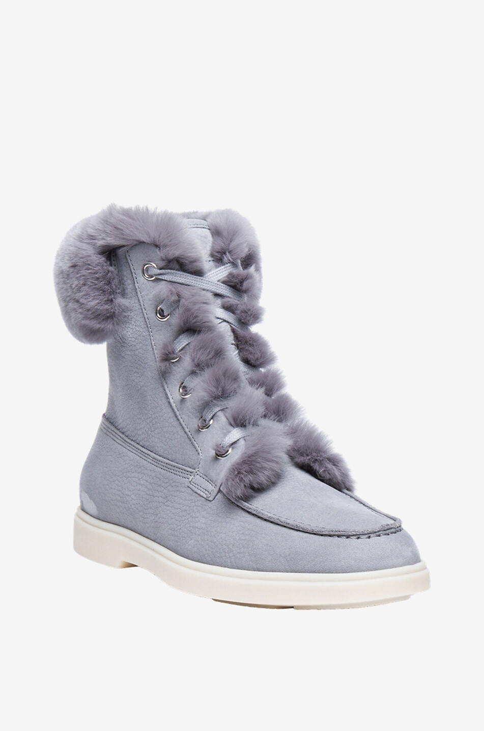 SANTONI Flache Schnürstiefeletten mit Fell Damen GRAU 1