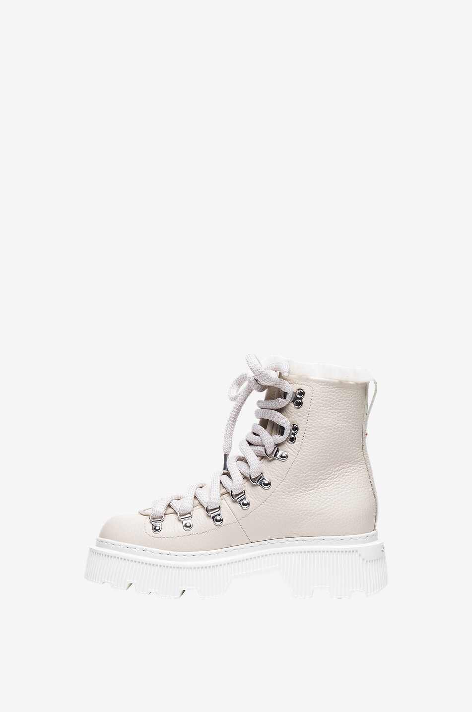 Bottines à lacets plates en cuir et peau lainée
