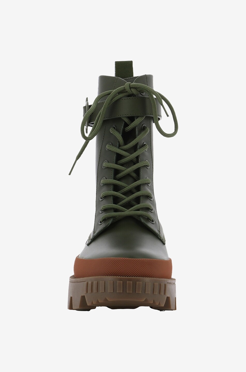 MONCLER Bottines à lacets en cuir à semelle crantée Carinne Femme KAKI 2