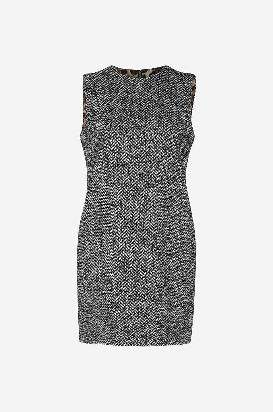 Mini robe évasée sans manches en tweed poivre et sel