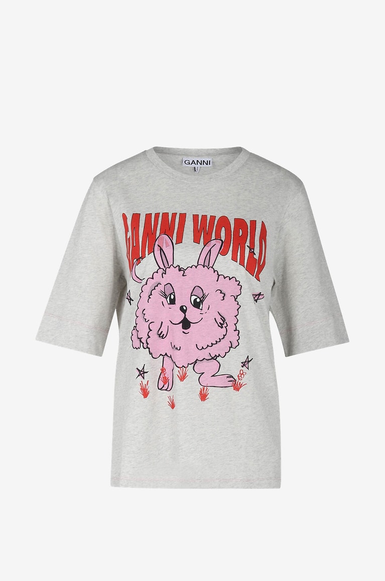 GANNI Bunny printed short-sleeved T-shirt Women LIGHT GREY 1