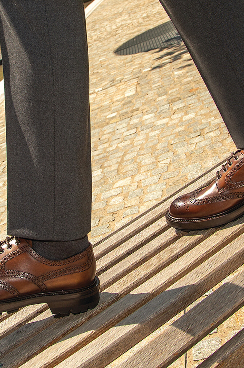 BARRETT Grained leather derby shoes with perforations Men LIGHT BROWN 3