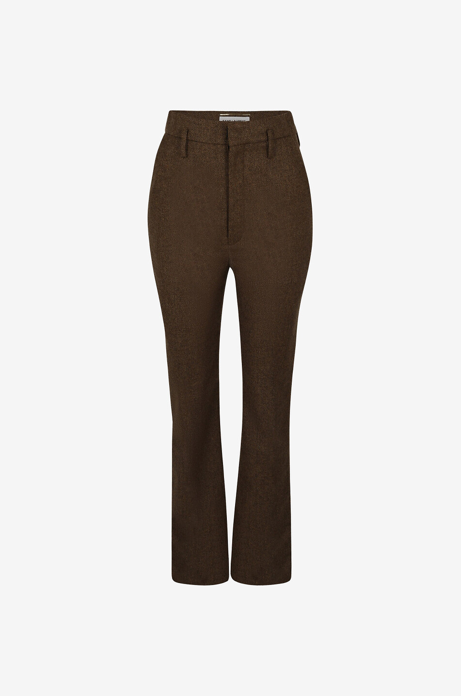 SAINT LAURENT PARIS Pantalon droit taille haute en tweed motif chevrons Femme Beige Foncé 1