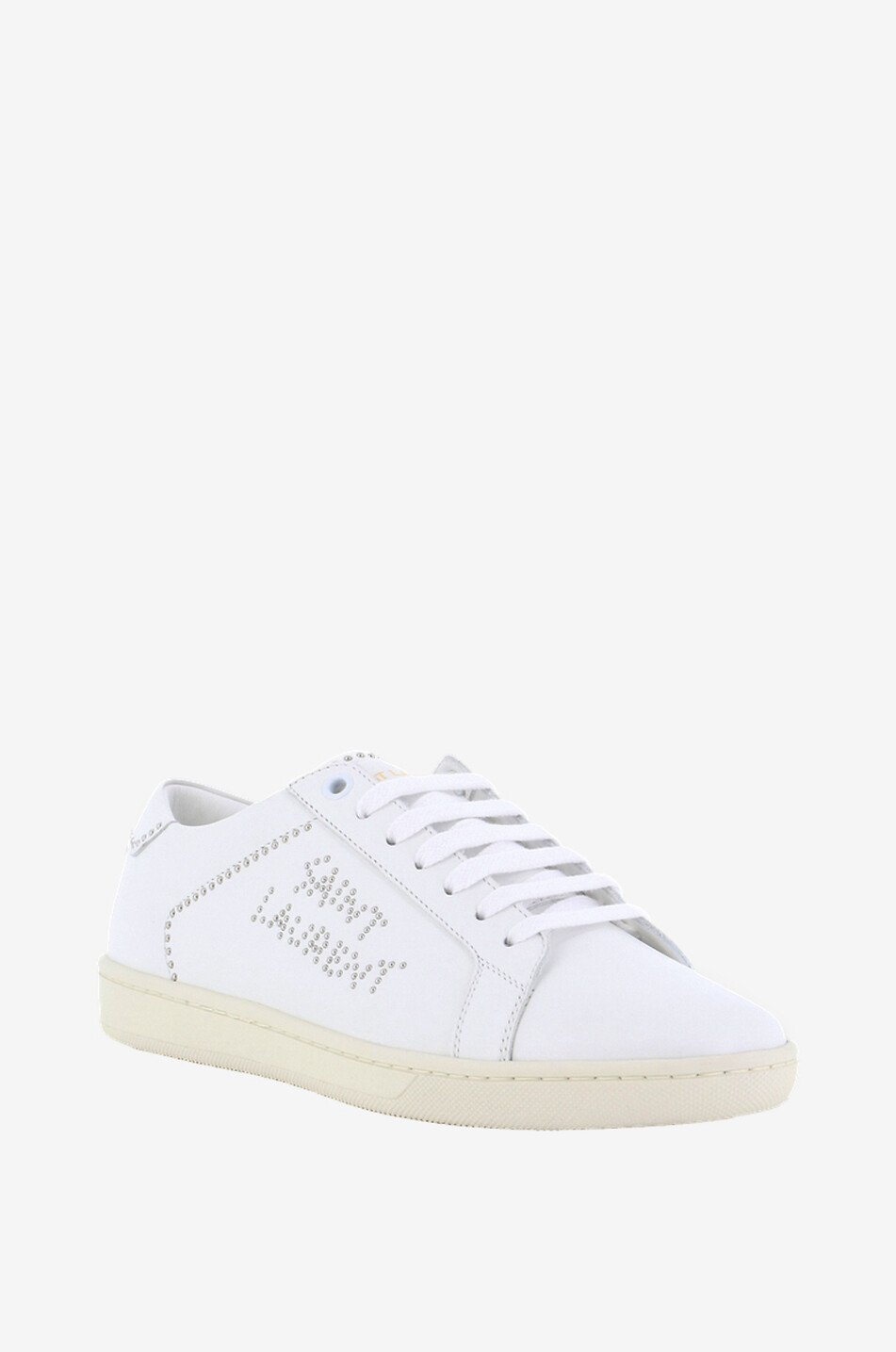 SAINT LAURENT PARIS SL/08 studded smooth leather low-top lace-up sneakers Women WHITE 1