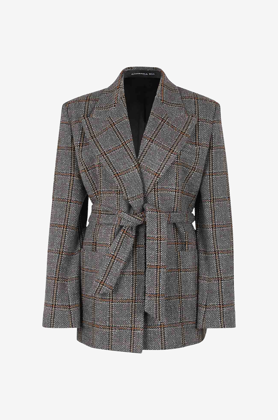 Belted checked tweed blazer