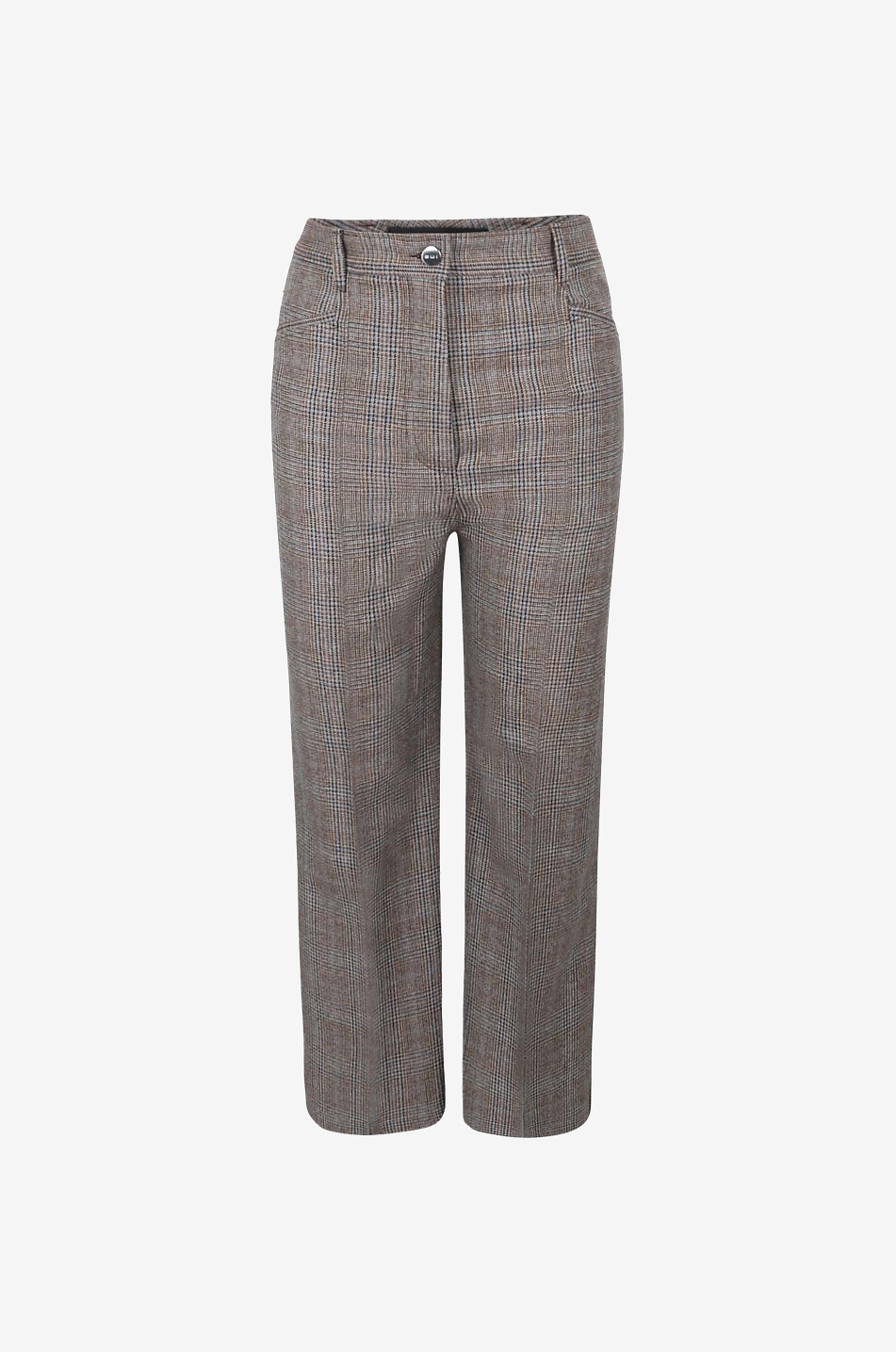 BARBARA BUI Pantalon droit 7/8 en laine à carreaux prince-de-galles Femme MARRON 1