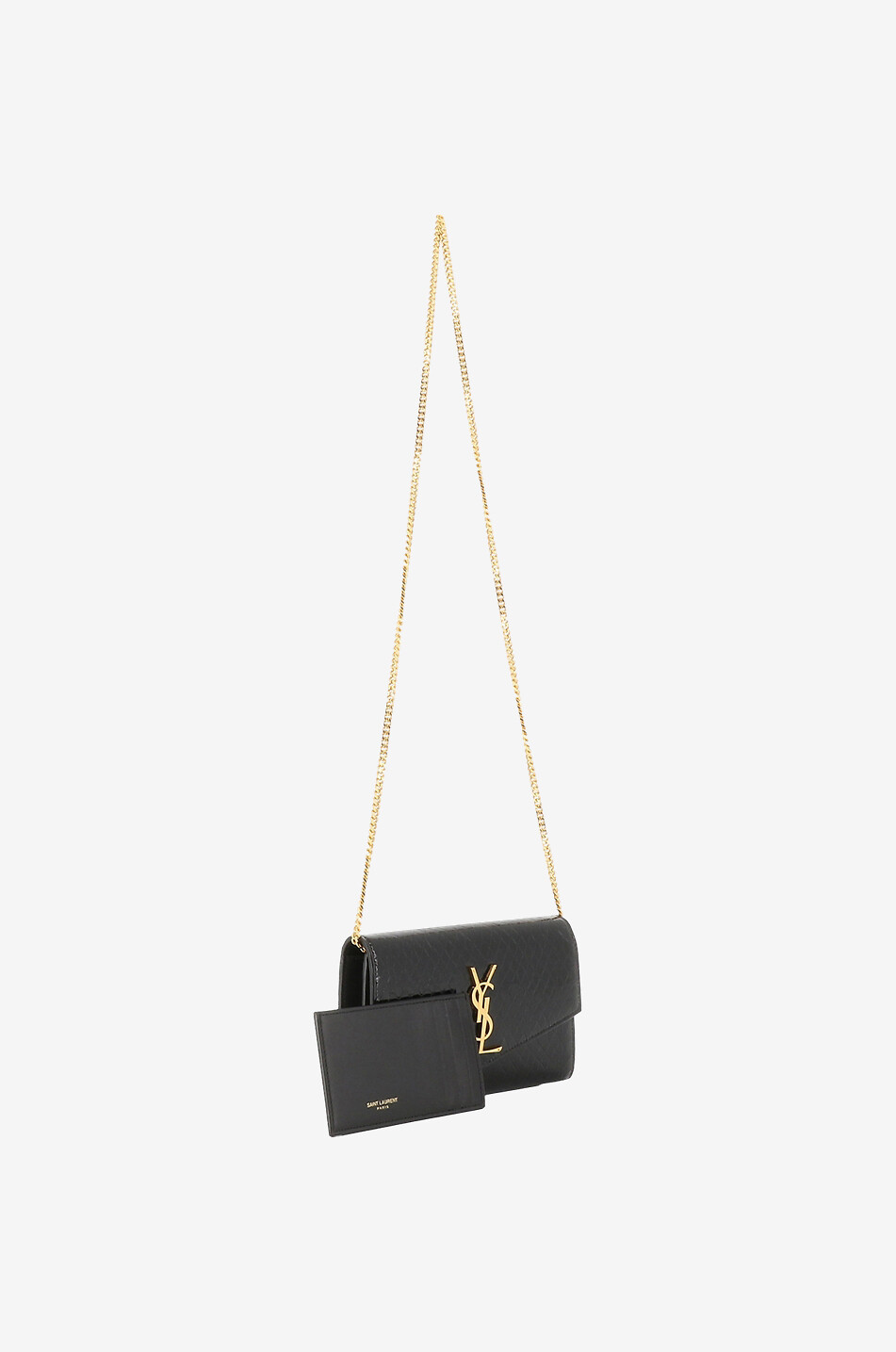SAINT LAURENT PARIS Portefeuille chaîne en cuir effet lézard Uptown Femme NOIR 5