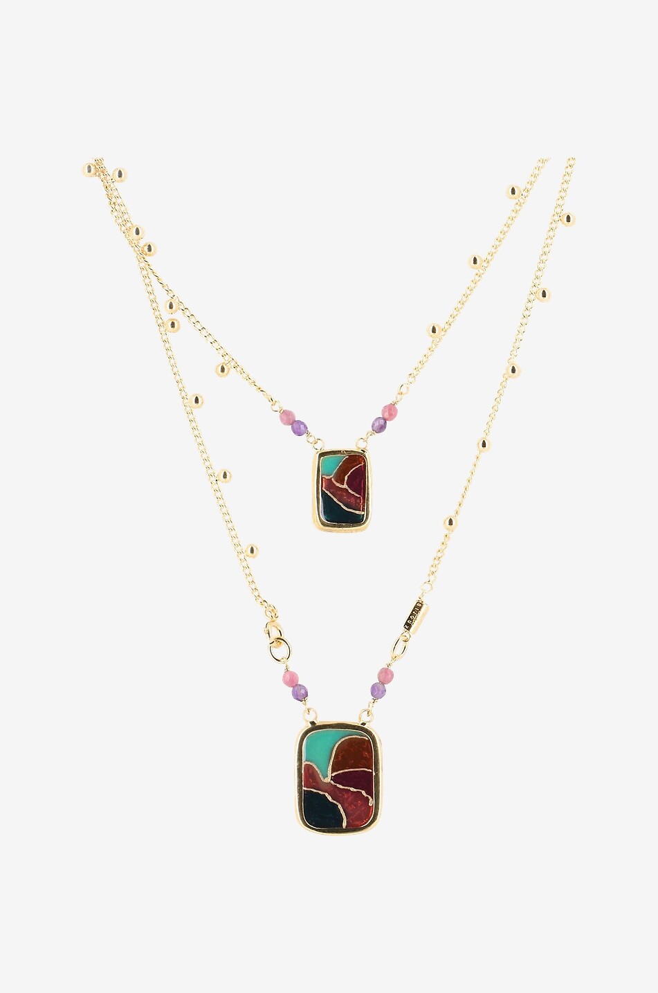 GAS BIJOUX Goldene lange Halskette Scapulaire Totem Email Damen BUNT1 1