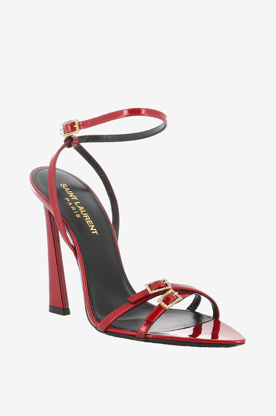 SAINT LAURENT PARIS Lila 110 metallic patent leather heeled sandals Women RED 1