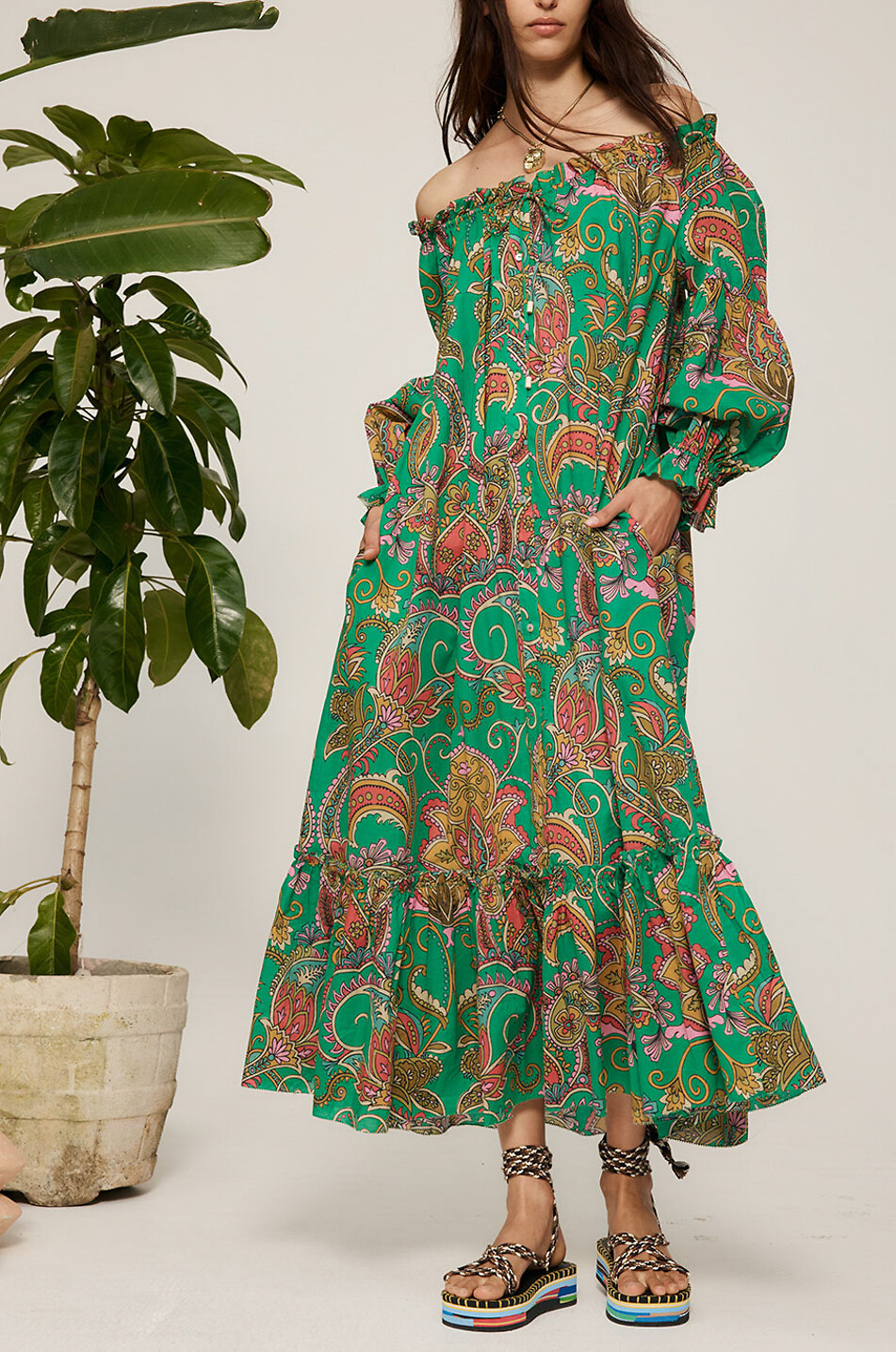 ALEMAIS Marion off-shoulder midi dress Women GREEN 3