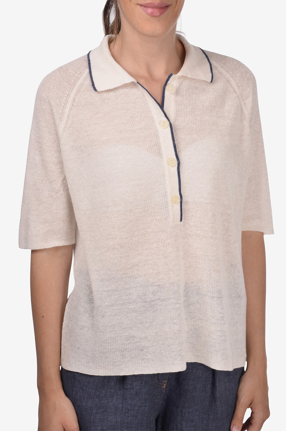 Linen short-sleeved polo shirt