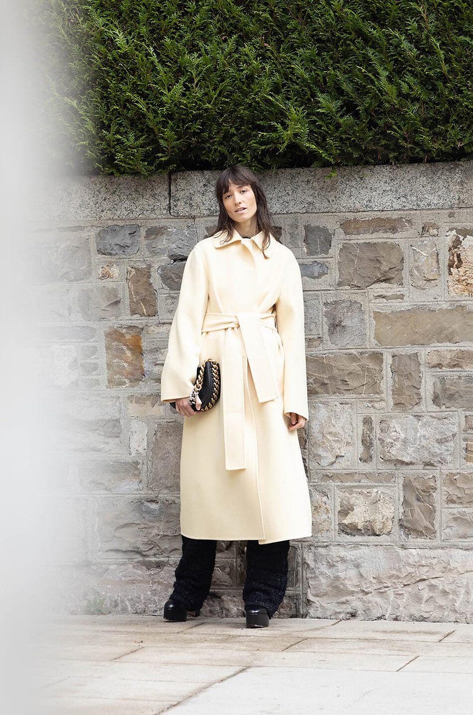 Relaxed fit belted virgin wool coat