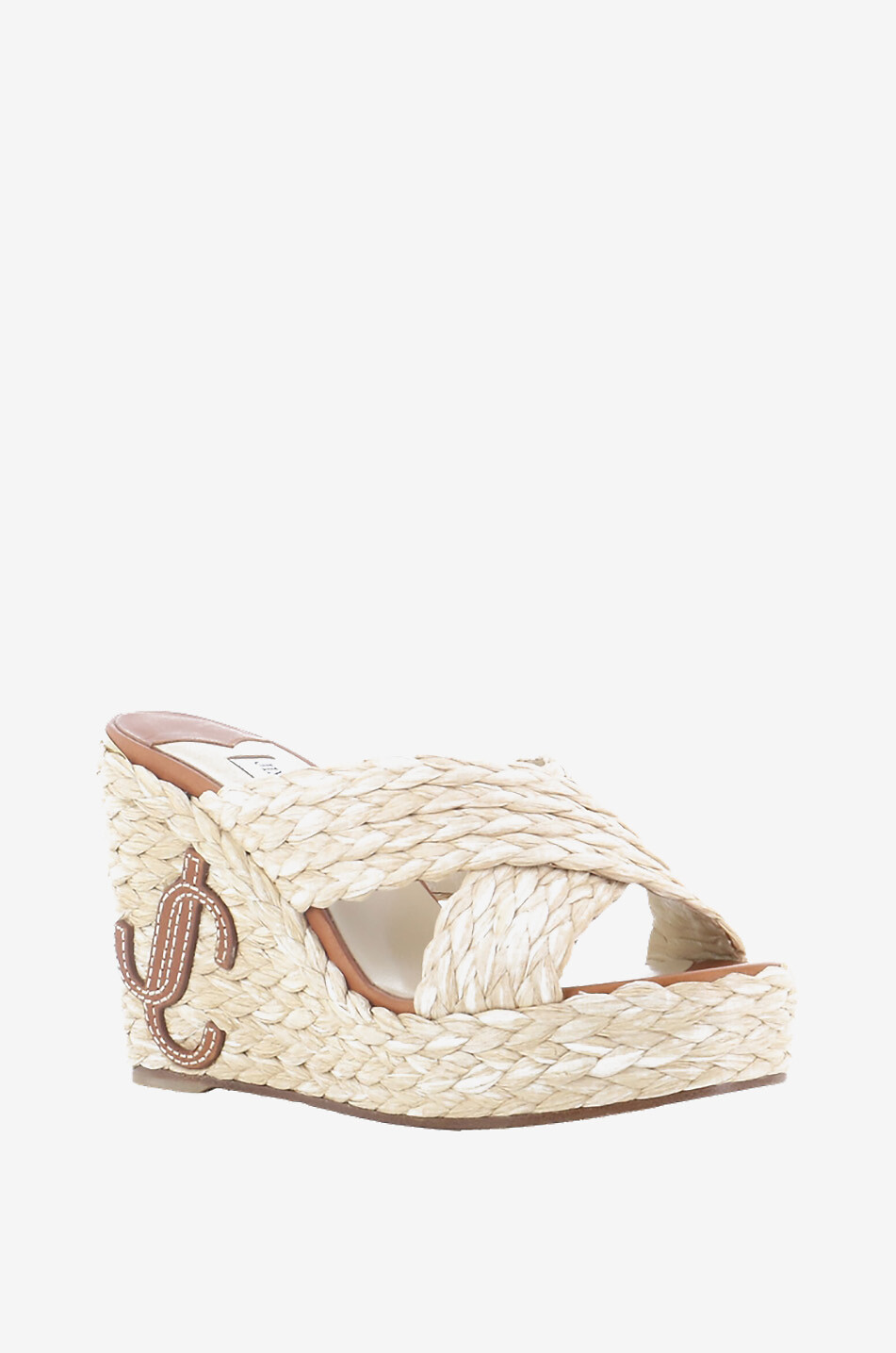 Mules compensées en raphia et cuir Dovina 100