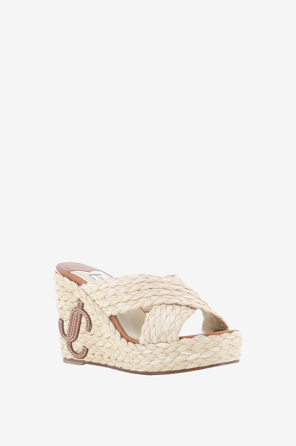JIMMY CHOO Dovina 100 raffia and leather wedge mules Women BEIGE 1