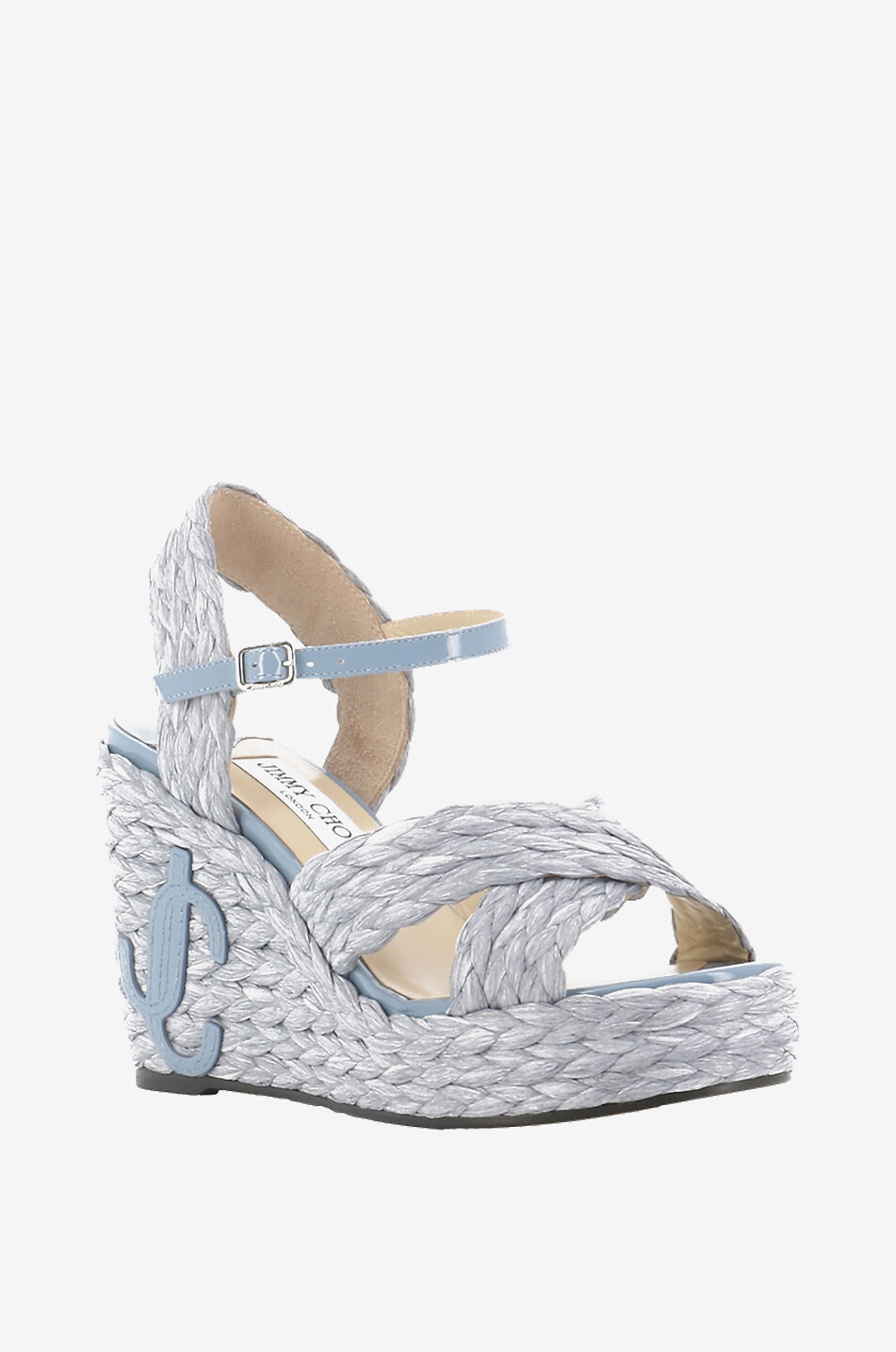 Dellena 100 raffia and patent leather wedge sandals