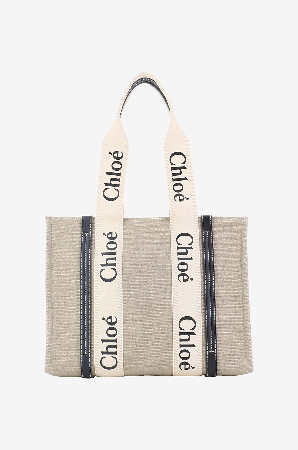 Sac cabas en lin et cuir Woody Medium