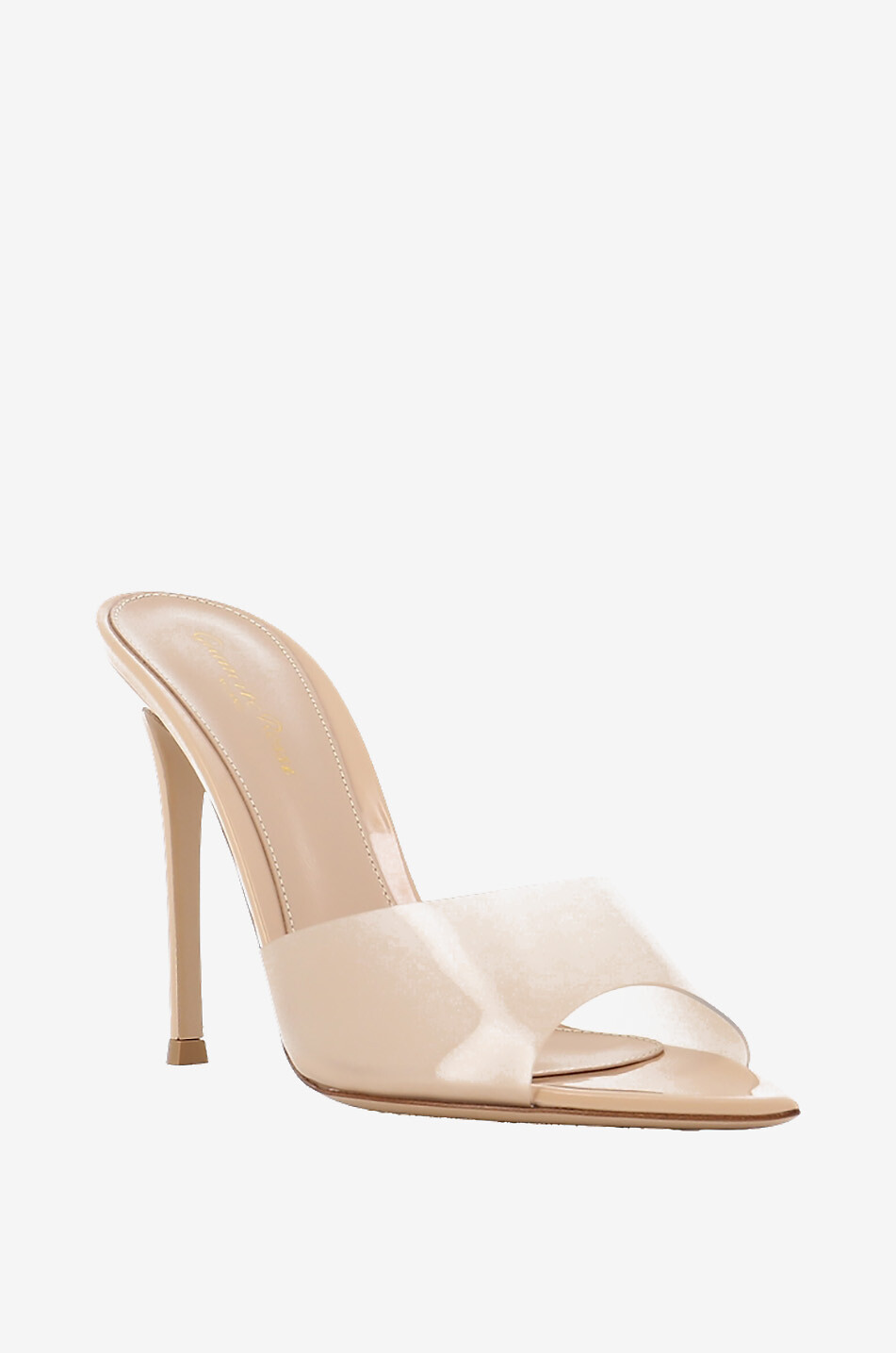 GIANVITO ROSSI Pantoletten aus Lackleder und Plexiglas mit Absatz Elle 105 Damen BEIGE 1