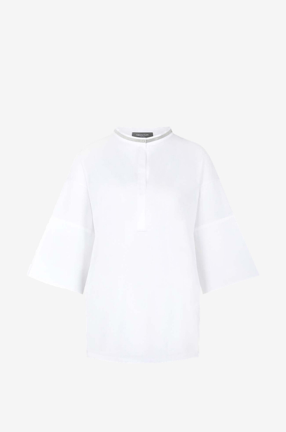 Tunika aus Jersey und Popeline mit Perlenstickereien