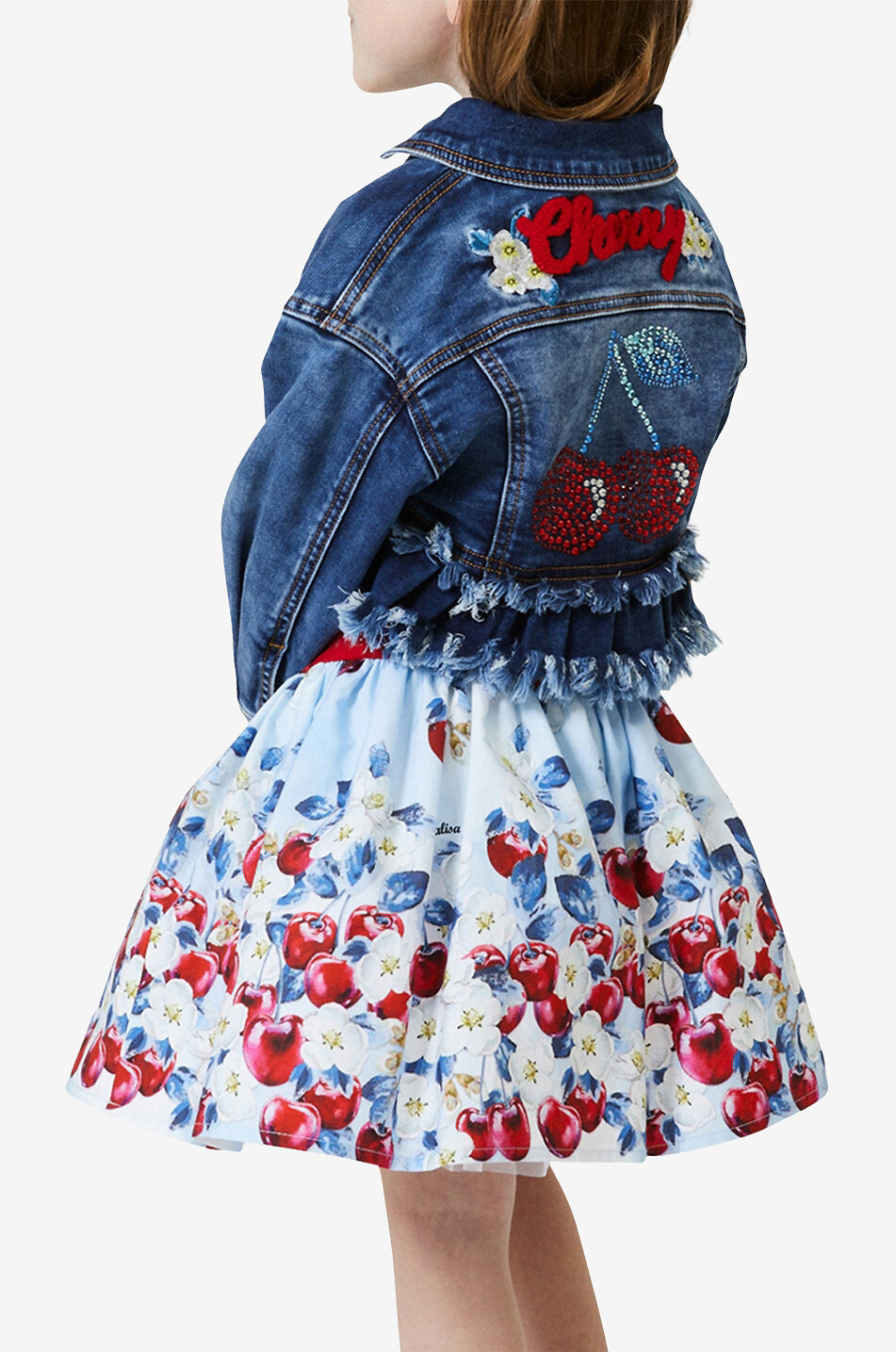 Mädchen-Denim-Jacke mit Kirschstickereien