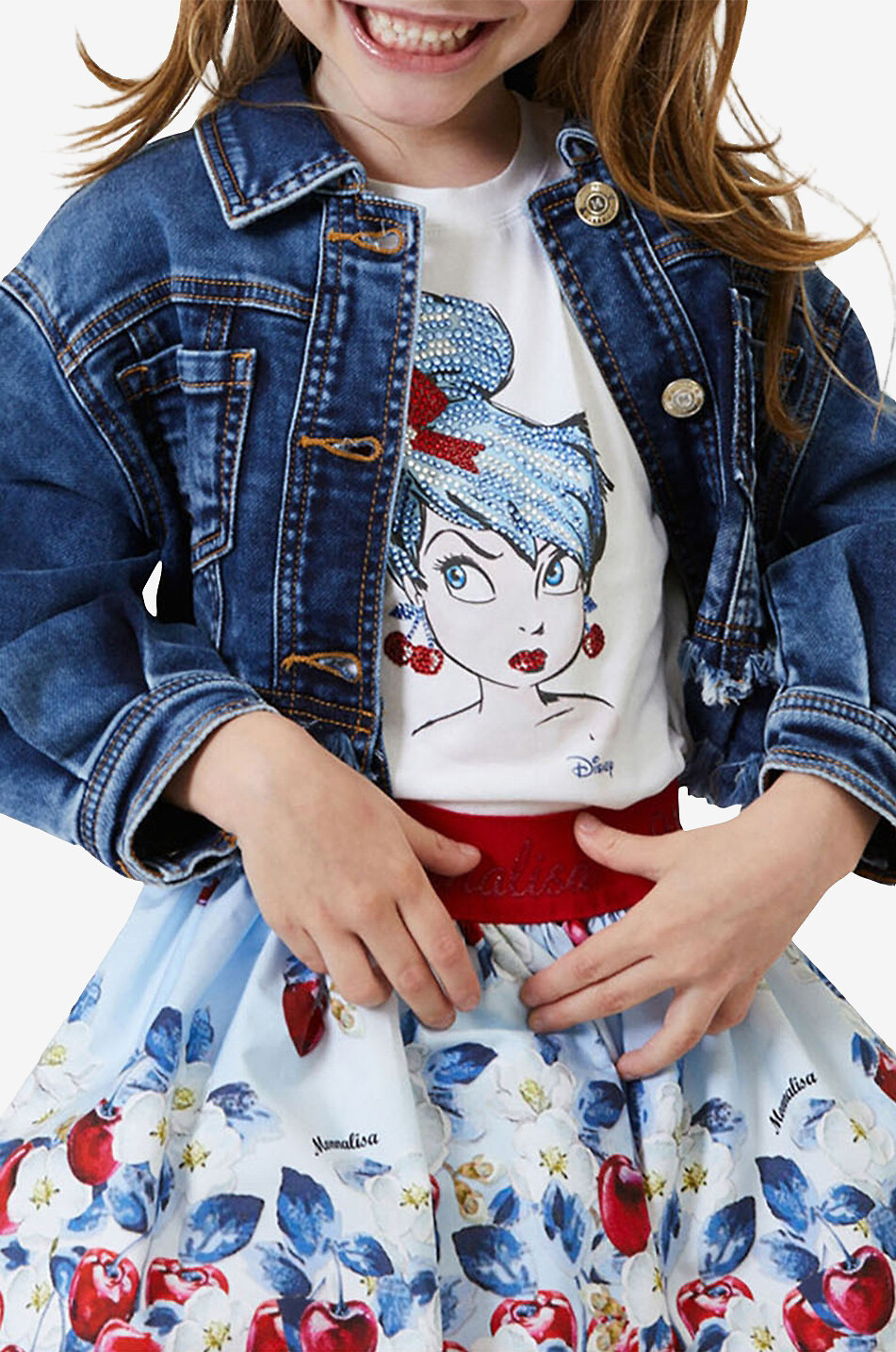 Mädchen-Denim-Jacke mit Kirschstickereien