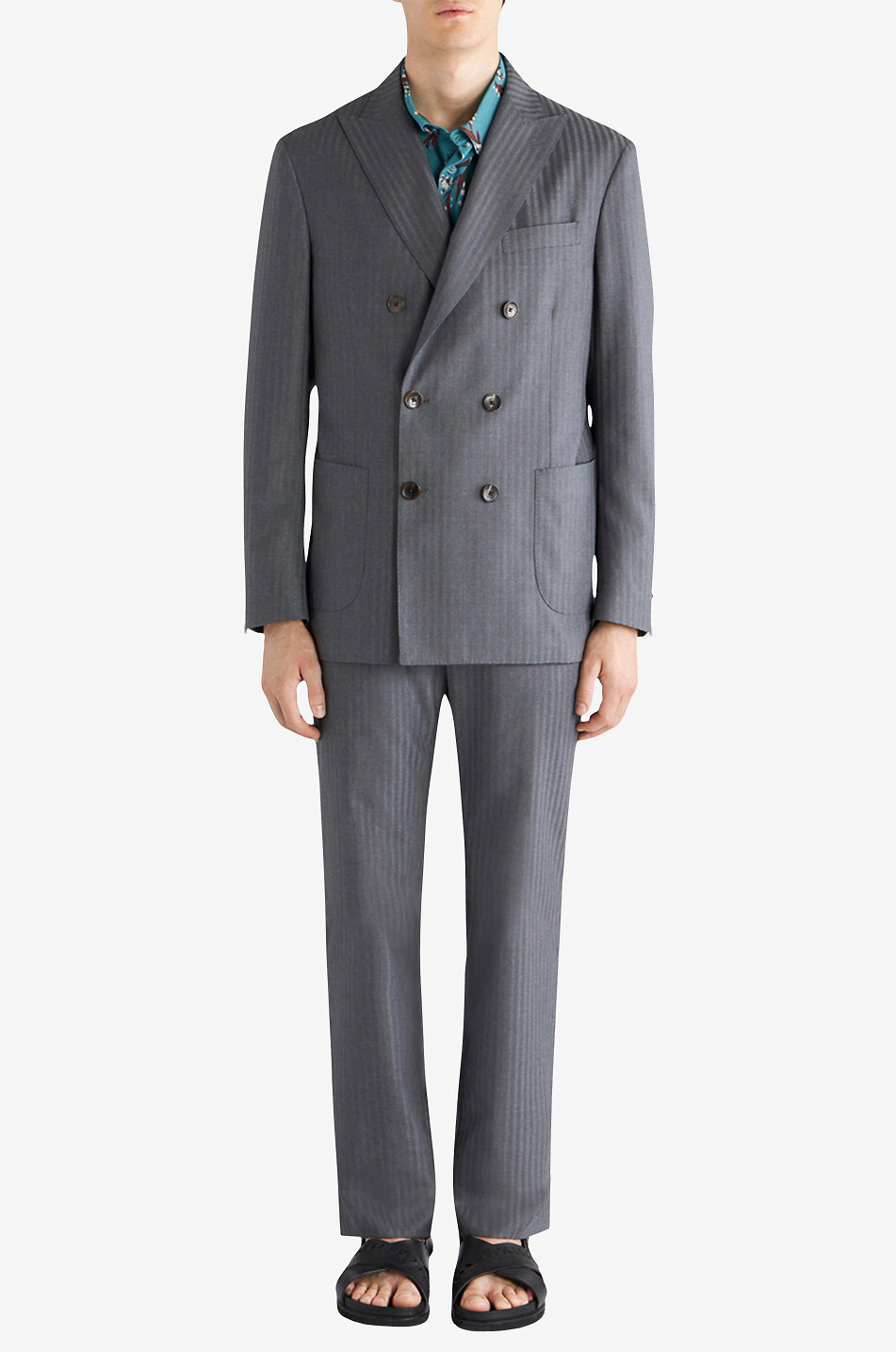ETRO Double-breasted wool pinstripe blazer Men DARK GREY 3