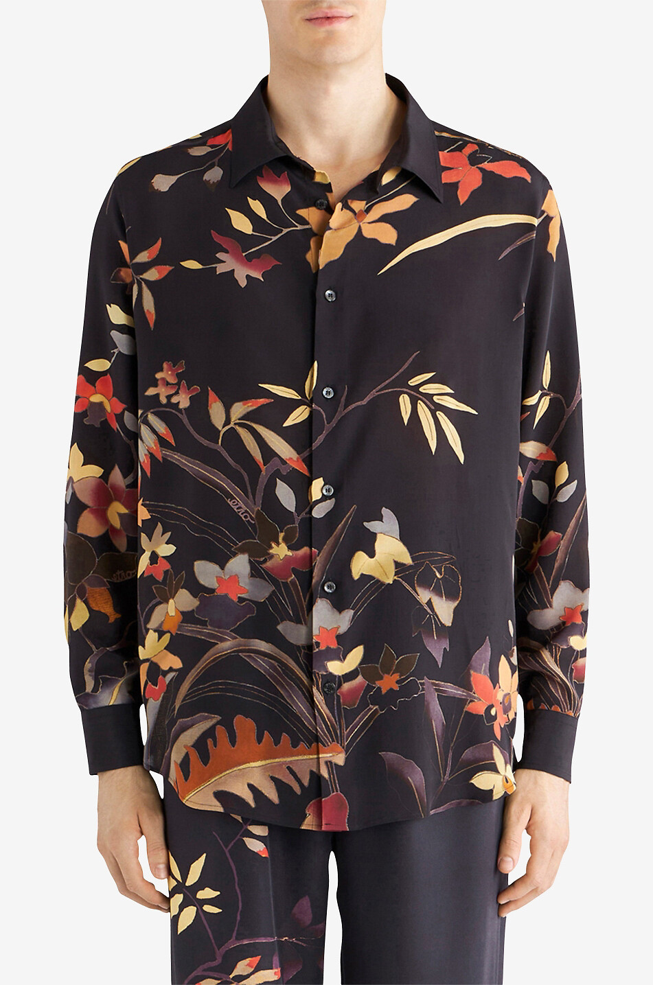 ETRO Chemise en soie à imprimé fleurs exotiques Homme NOIR 3